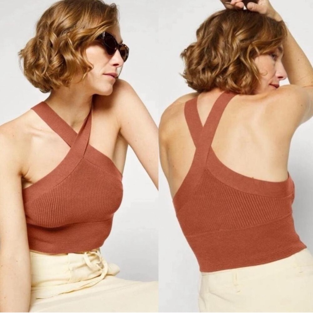 Abercrombie & Fitch Ottoman Halter Crop Tank Top Brown Ribbed XS
